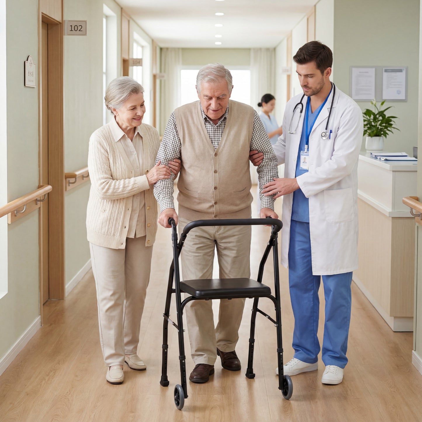 Aluminum Mobility Walker with Padded Seat & 2 Wheels