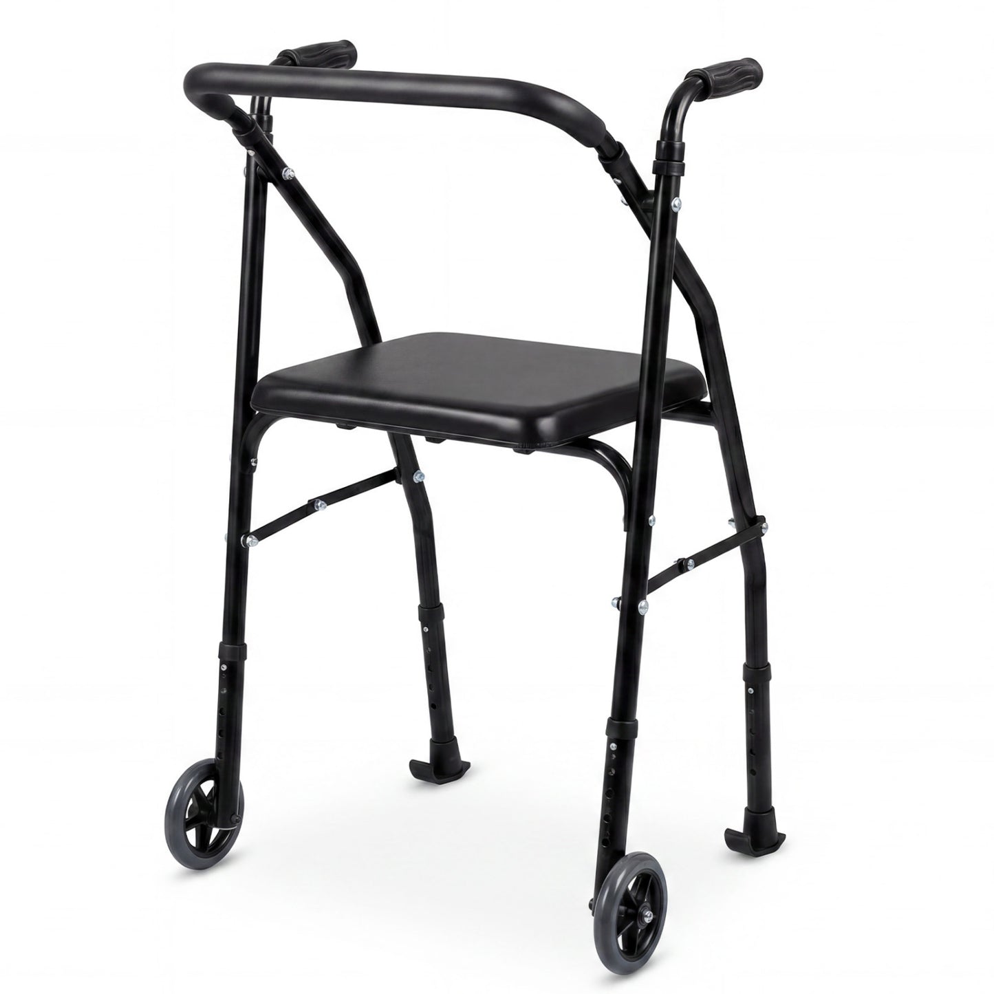 Aluminum Mobility Walker with Padded Seat & 2 Wheels