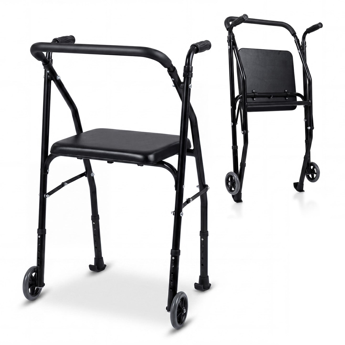 Aluminum Mobility Walker with Padded Seat & 2 Wheels