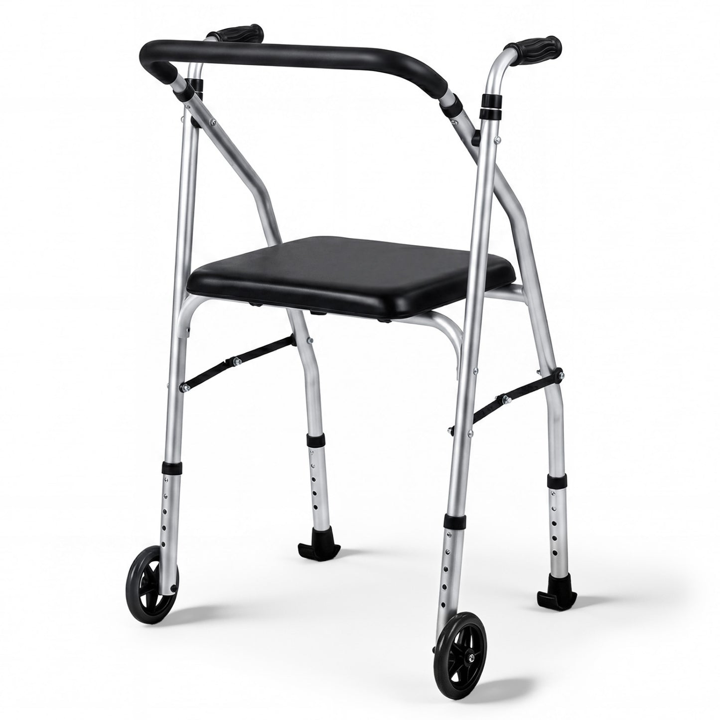 Aluminum Mobility Walker with Padded Seat & 2 Wheels