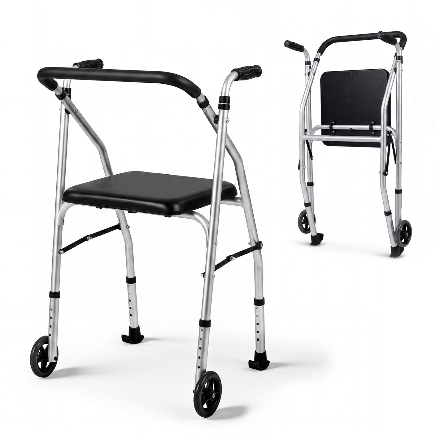 Aluminum Mobility Walker with Padded Seat & 2 Wheels