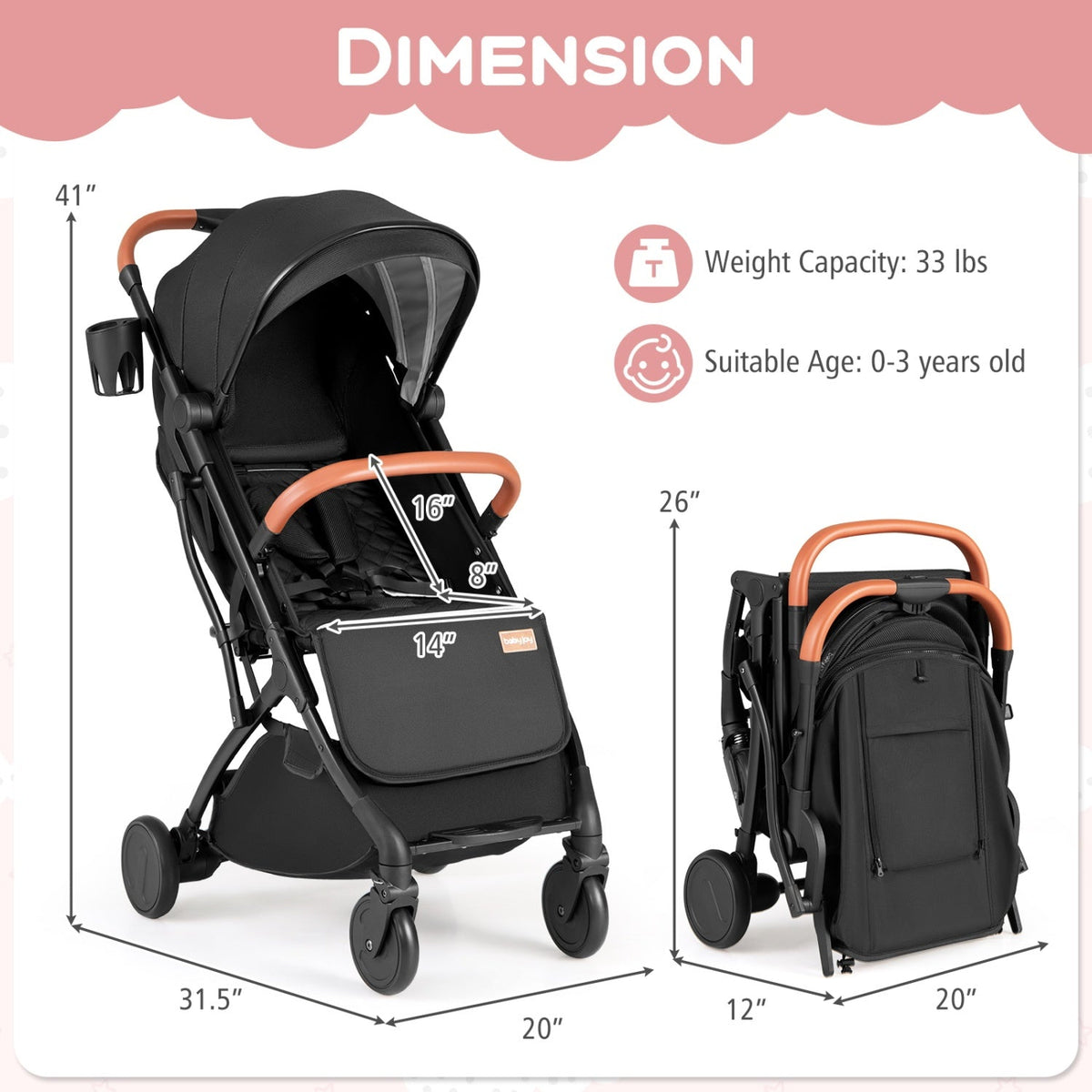 Lightweight Baby Stroller Compact Travel Stroller with One-Hand Folding