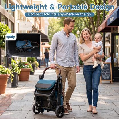 Lightweight Baby Stroller with One-Hand Folding and Canopy