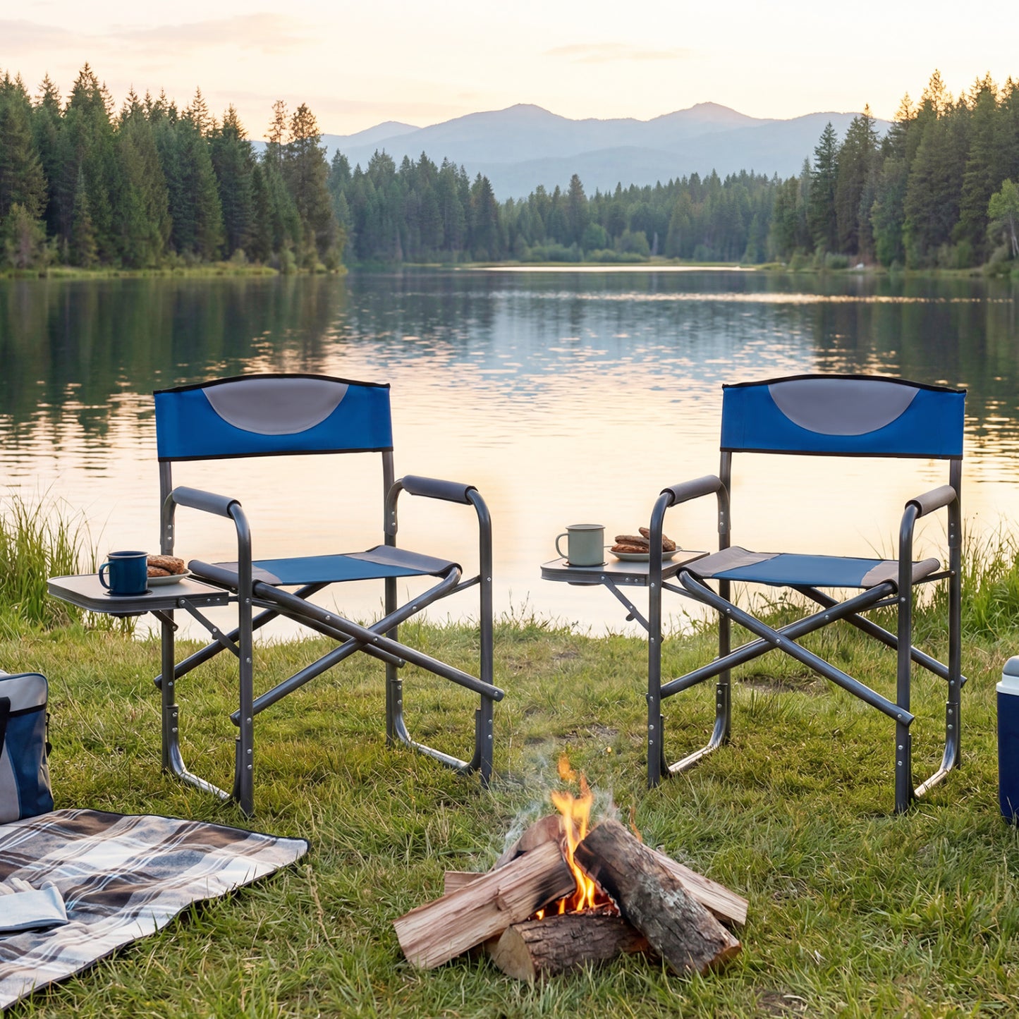 Folding Camping Chair with Side Table and Cup Holder