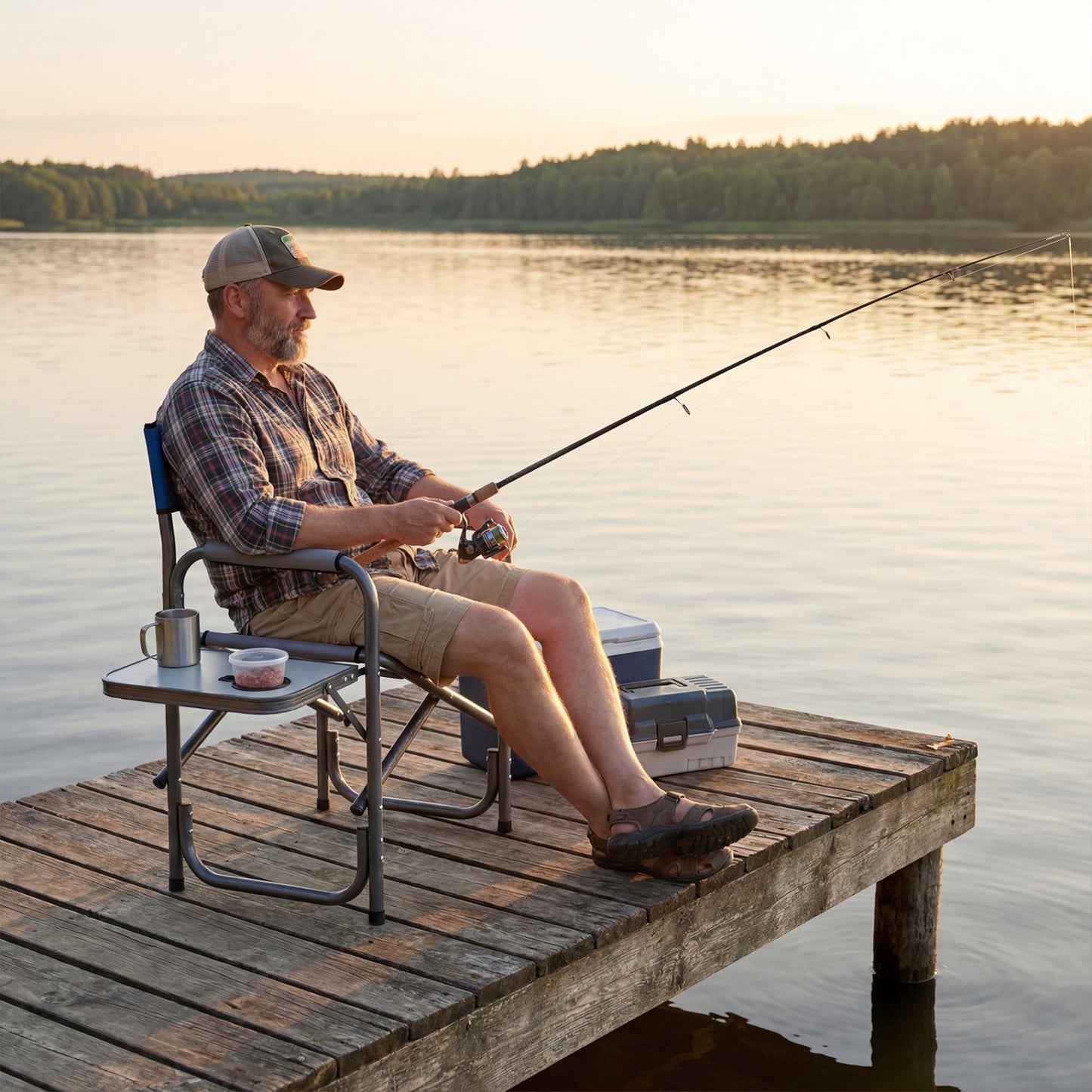 Folding Camping Chair with Side Table and Cup Holder