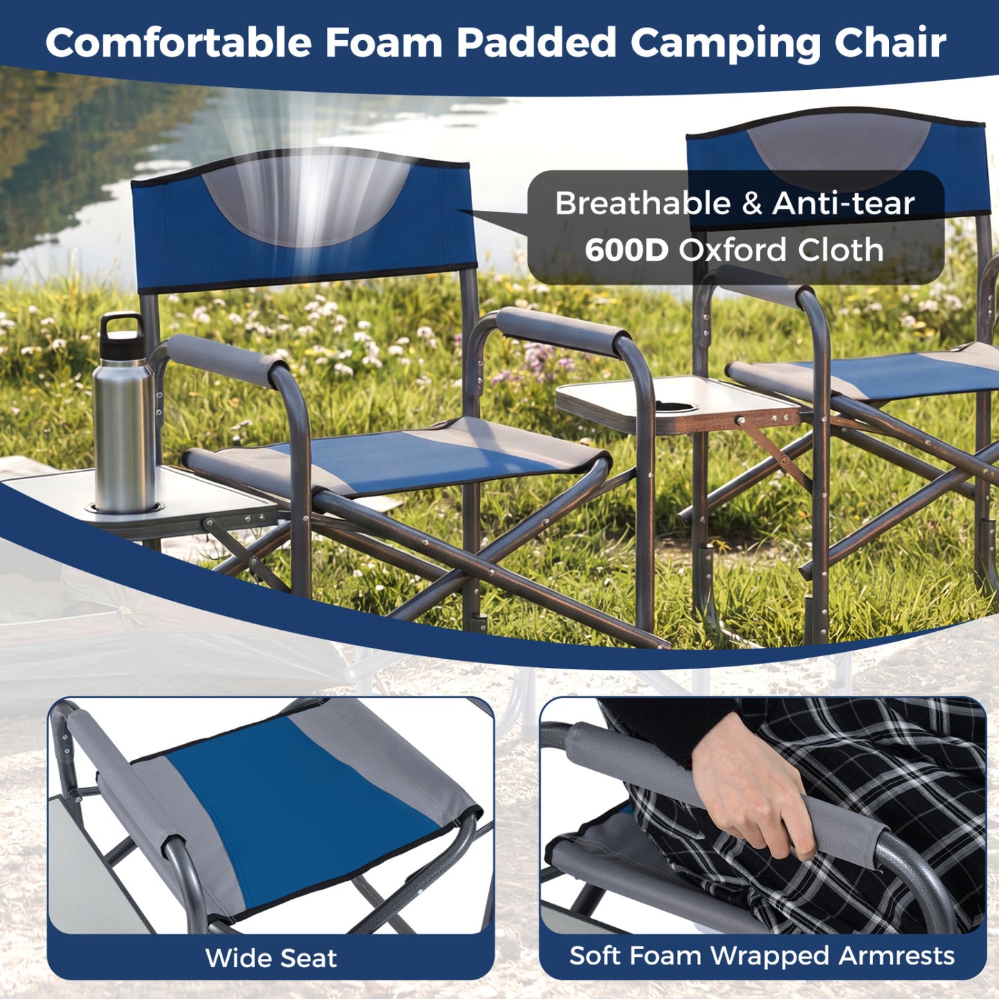 Folding Camping Chair with Side Table and Cup Holder