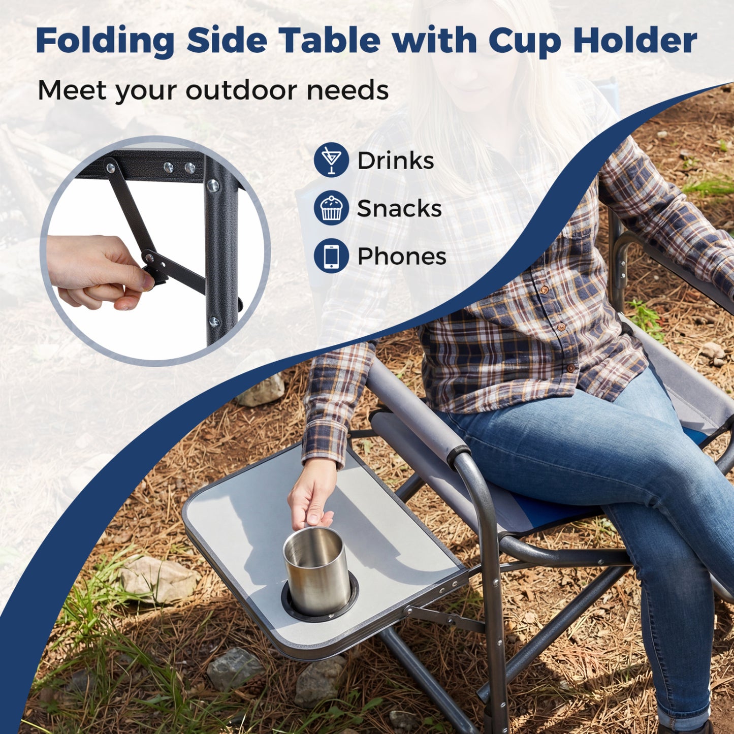 Folding Camping Chair with Side Table and Cup Holder