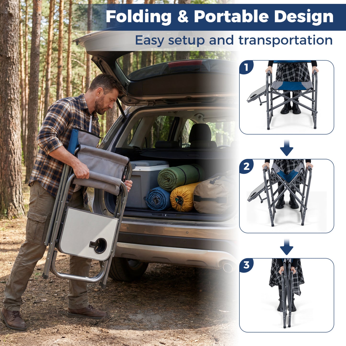 Folding Camping Chair with Side Table and Cup Holder