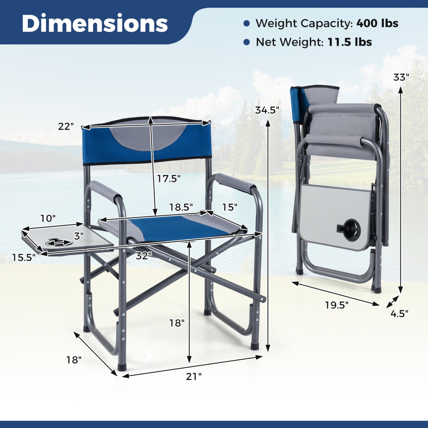 Folding Camping Chair with Side Table and Cup Holder