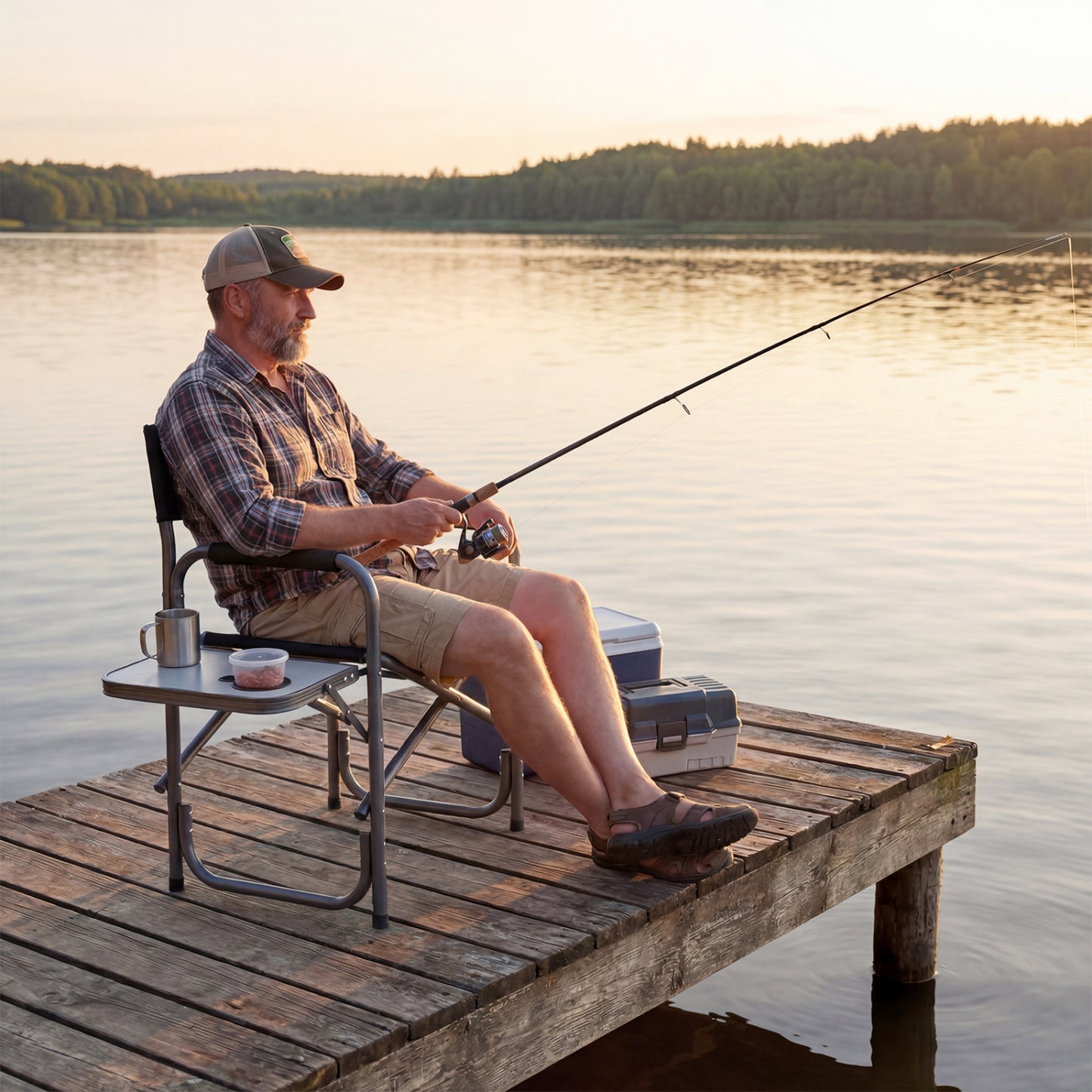 Folding Camping Chair with Side Table and Cup Holder