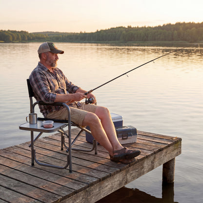 Folding Camping Chair with Side Table and Cup Holder
