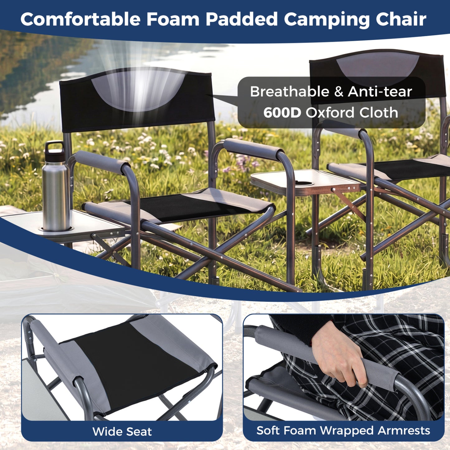 Folding Camping Chair with Side Table and Cup Holder