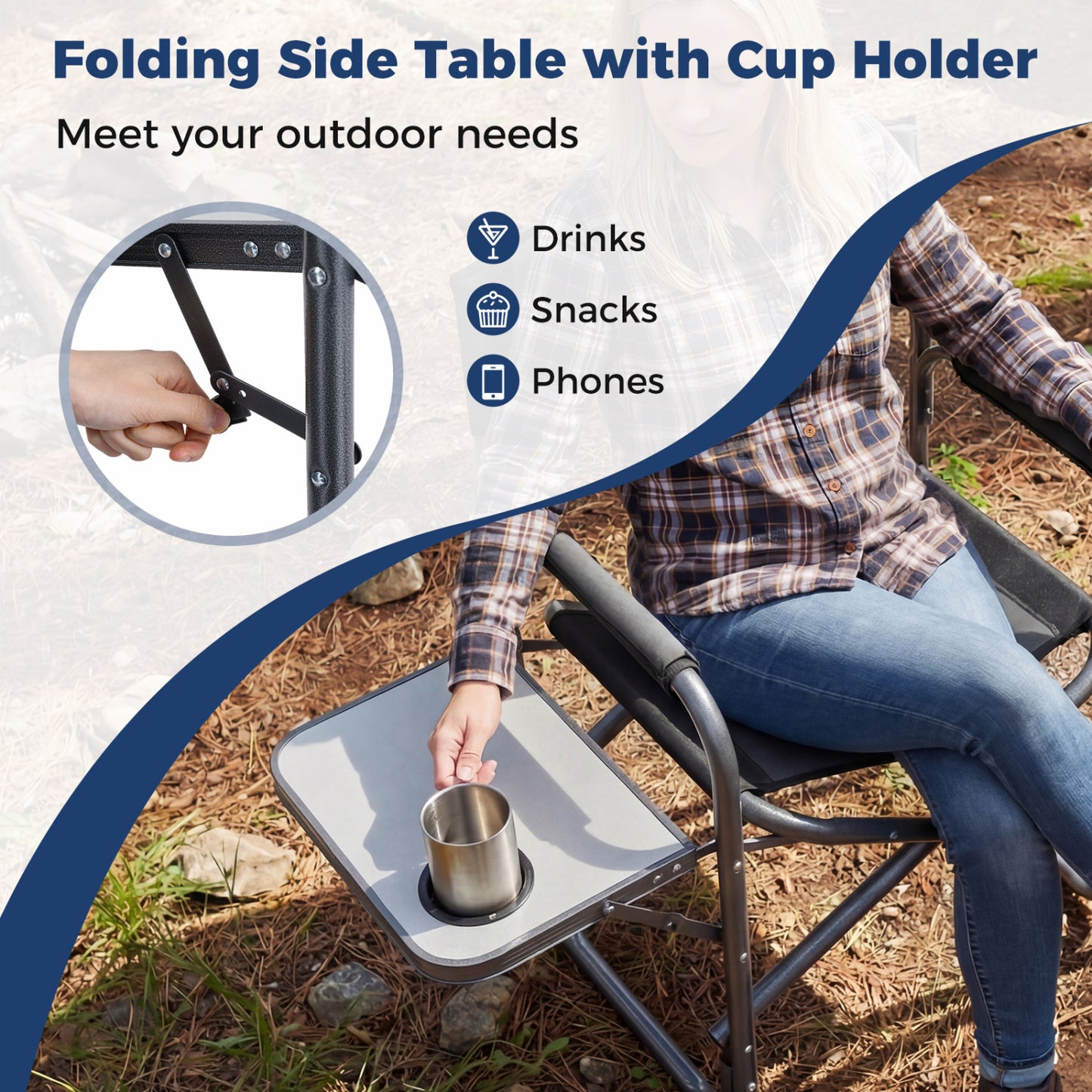Folding Camping Chair with Side Table and Cup Holder