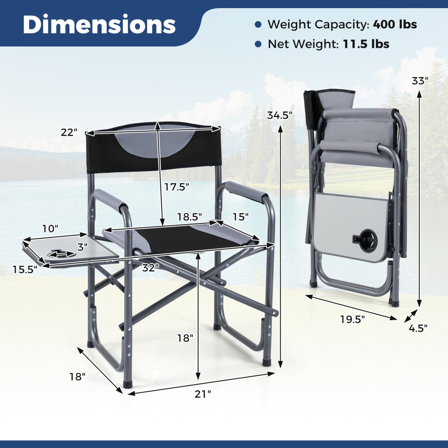 Folding Camping Chair with Side Table and Cup Holder