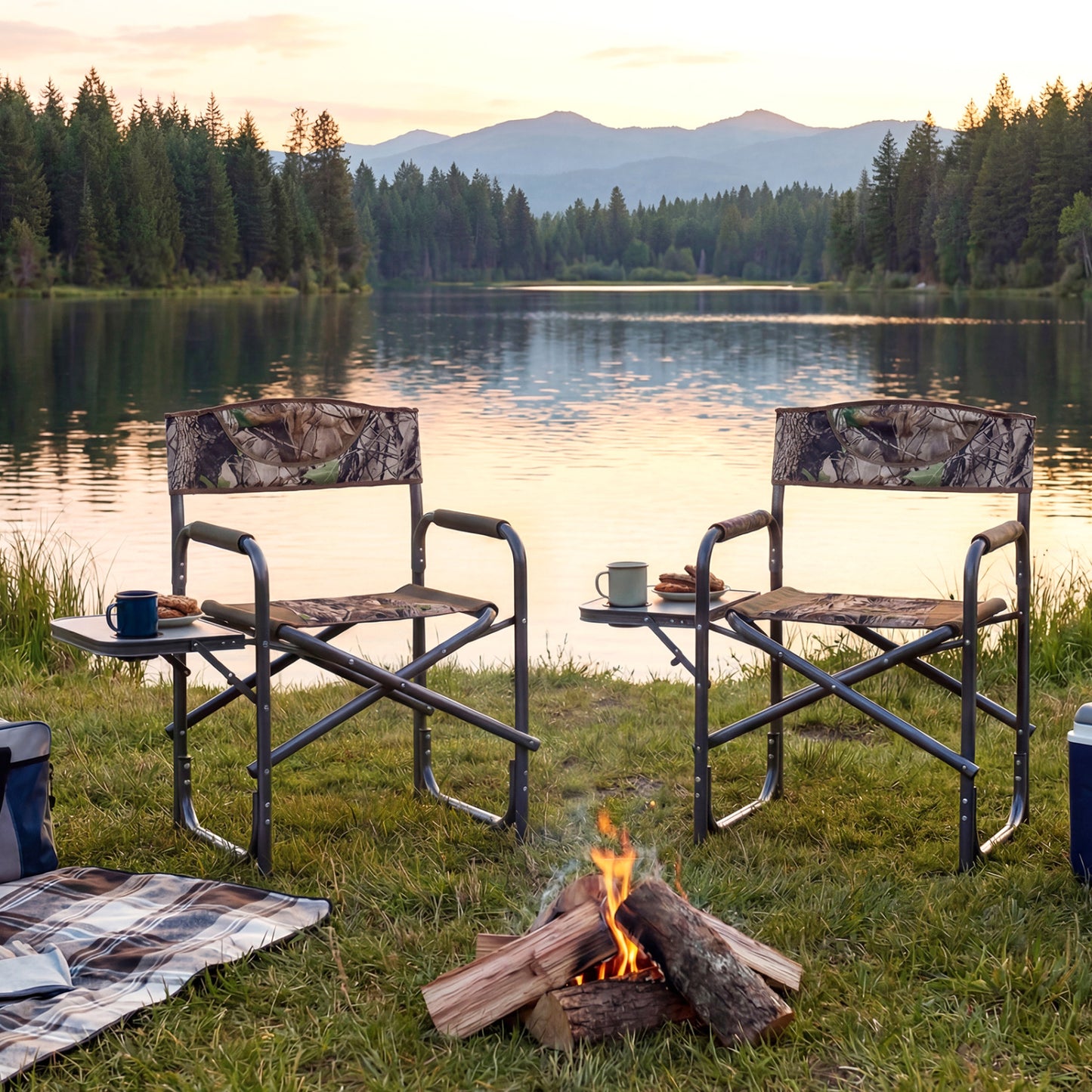 Folding Camping Chair with Side Table and Cup Holder