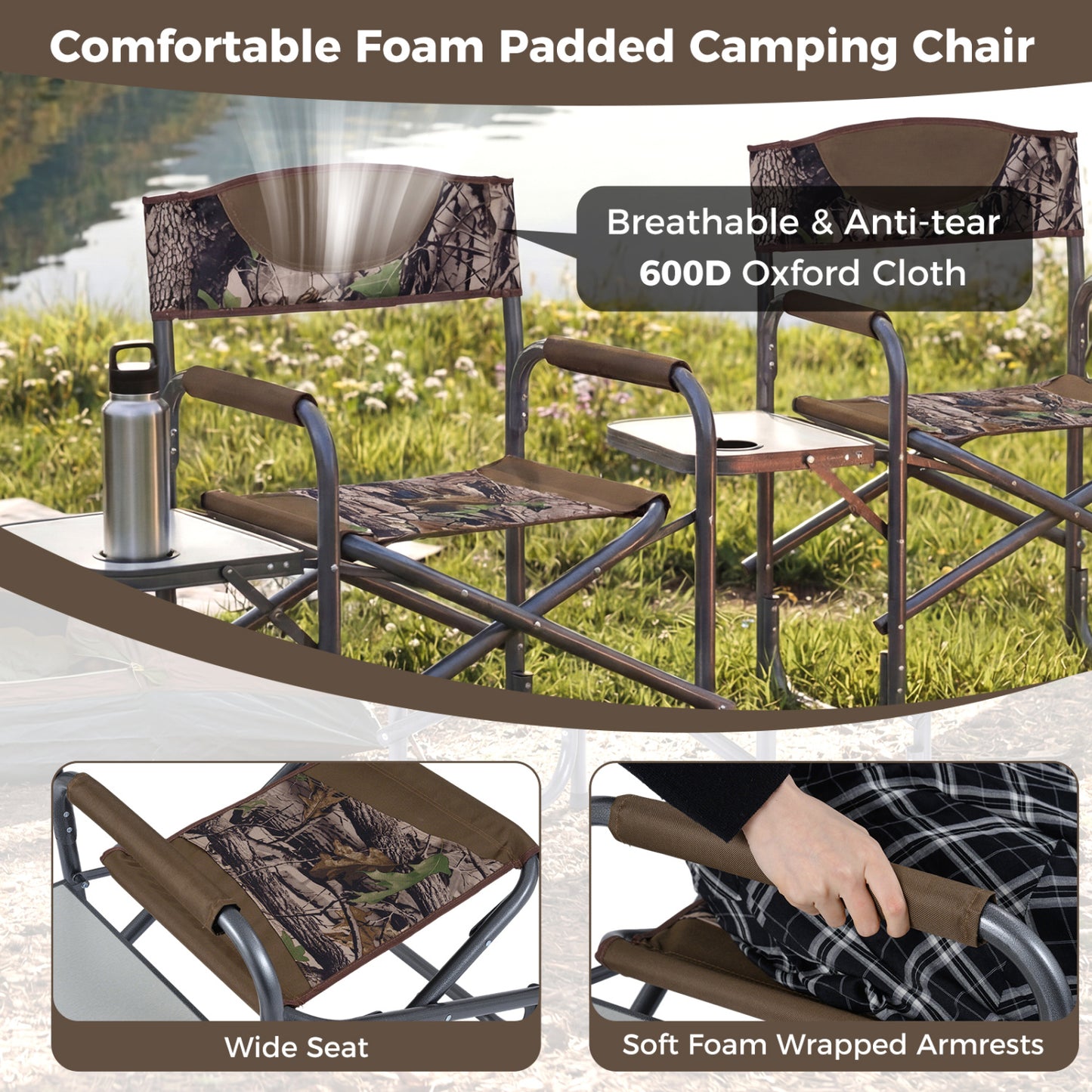 Folding Camping Chair with Side Table and Cup Holder