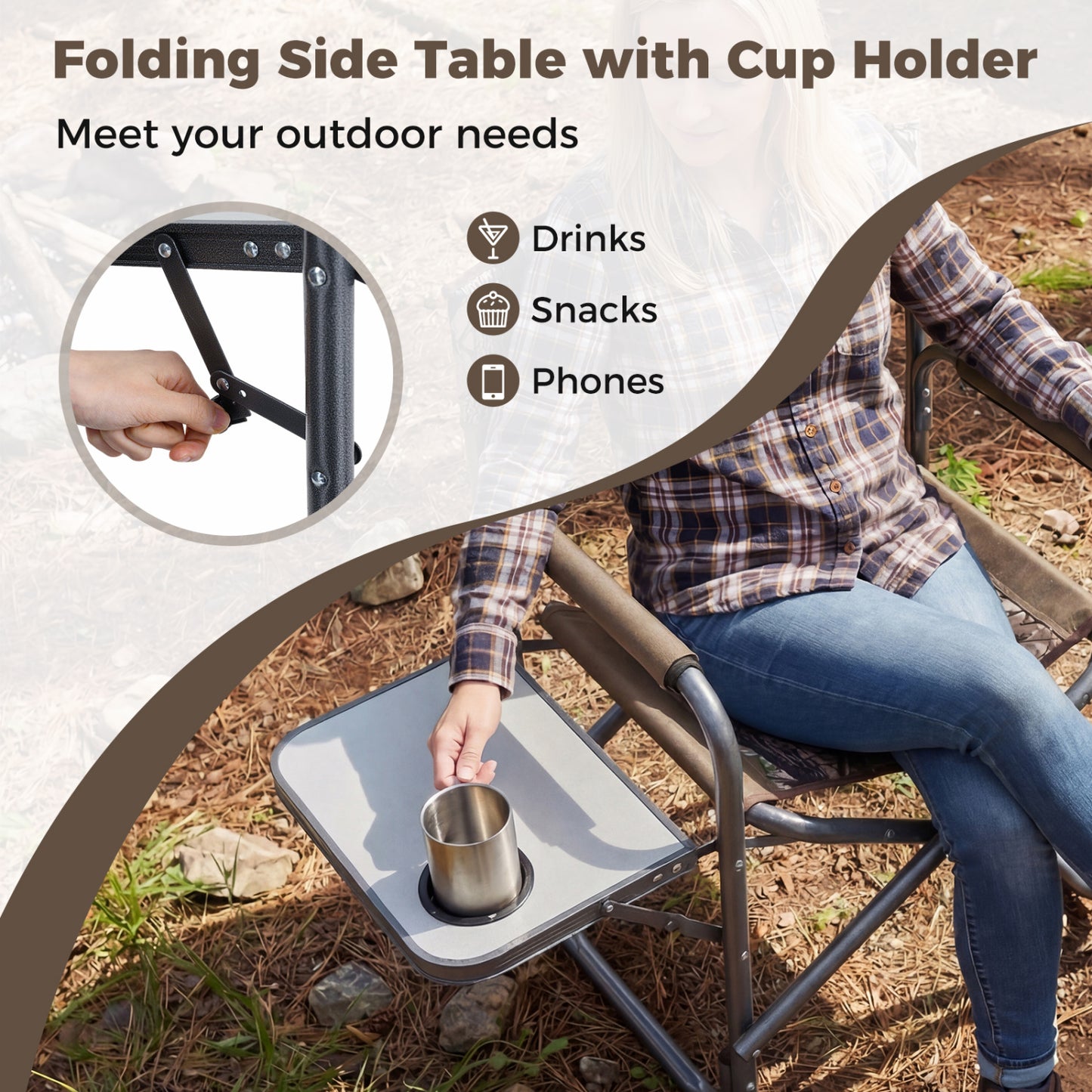 Folding Camping Chair with Side Table and Cup Holder
