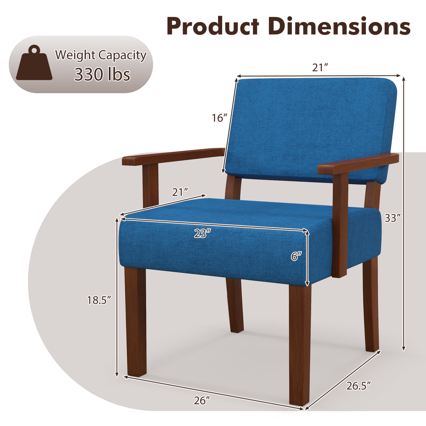 Linen Accent Chair with Padded Seat and Backrest