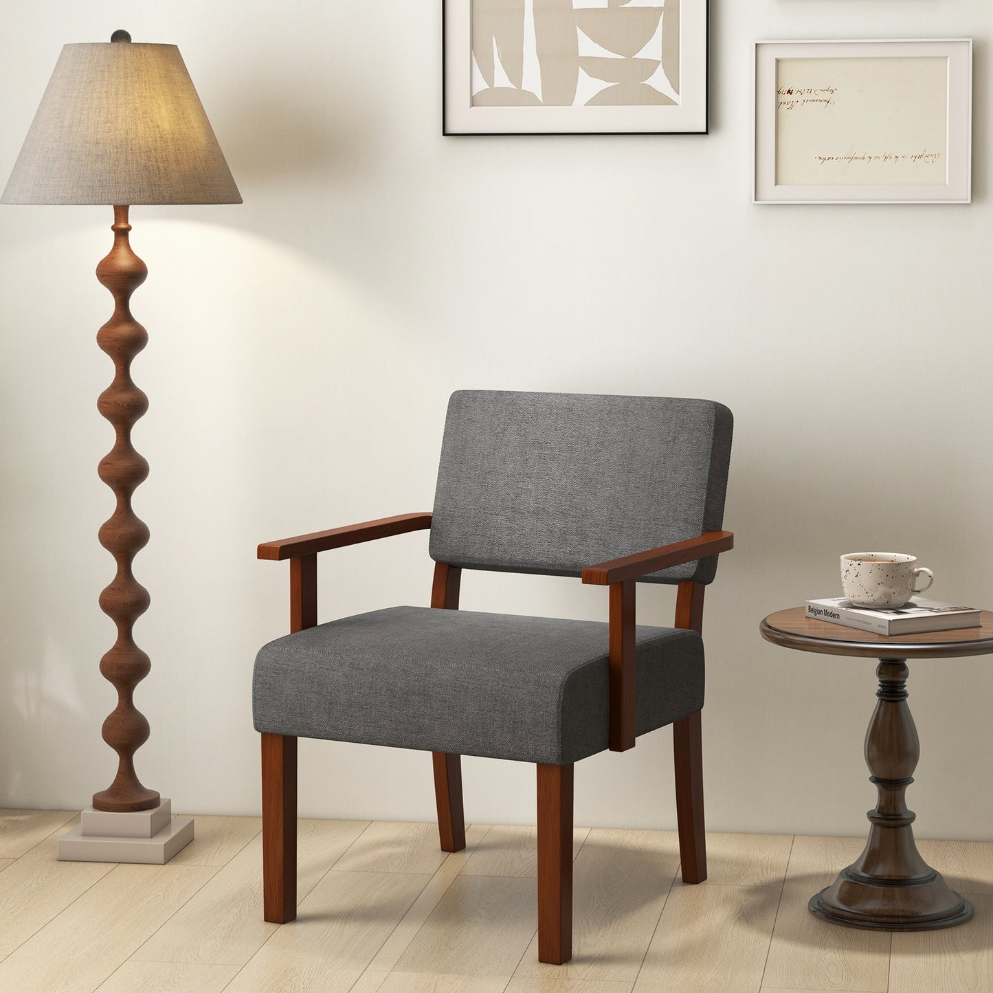 Linen Accent Chair with Padded Seat and Backrest