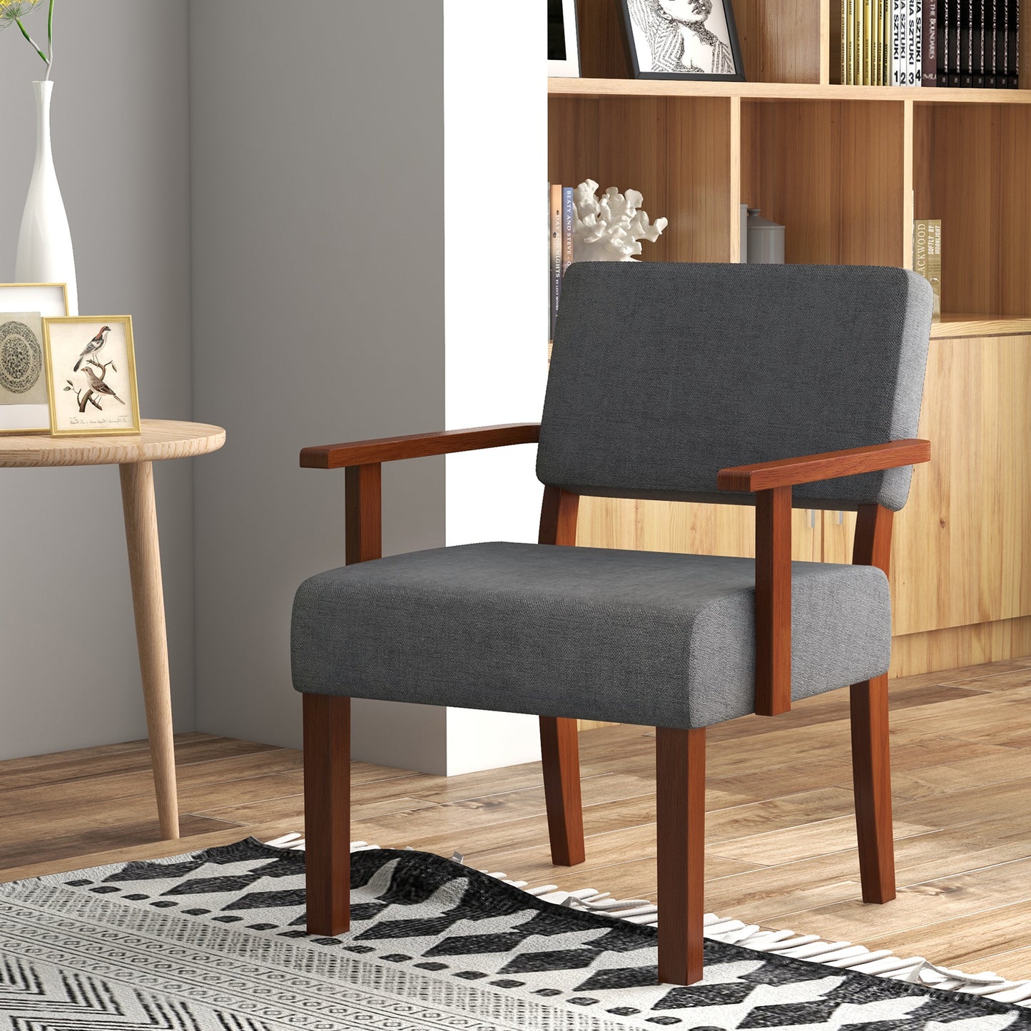 Linen Accent Chair with Padded Seat and Backrest