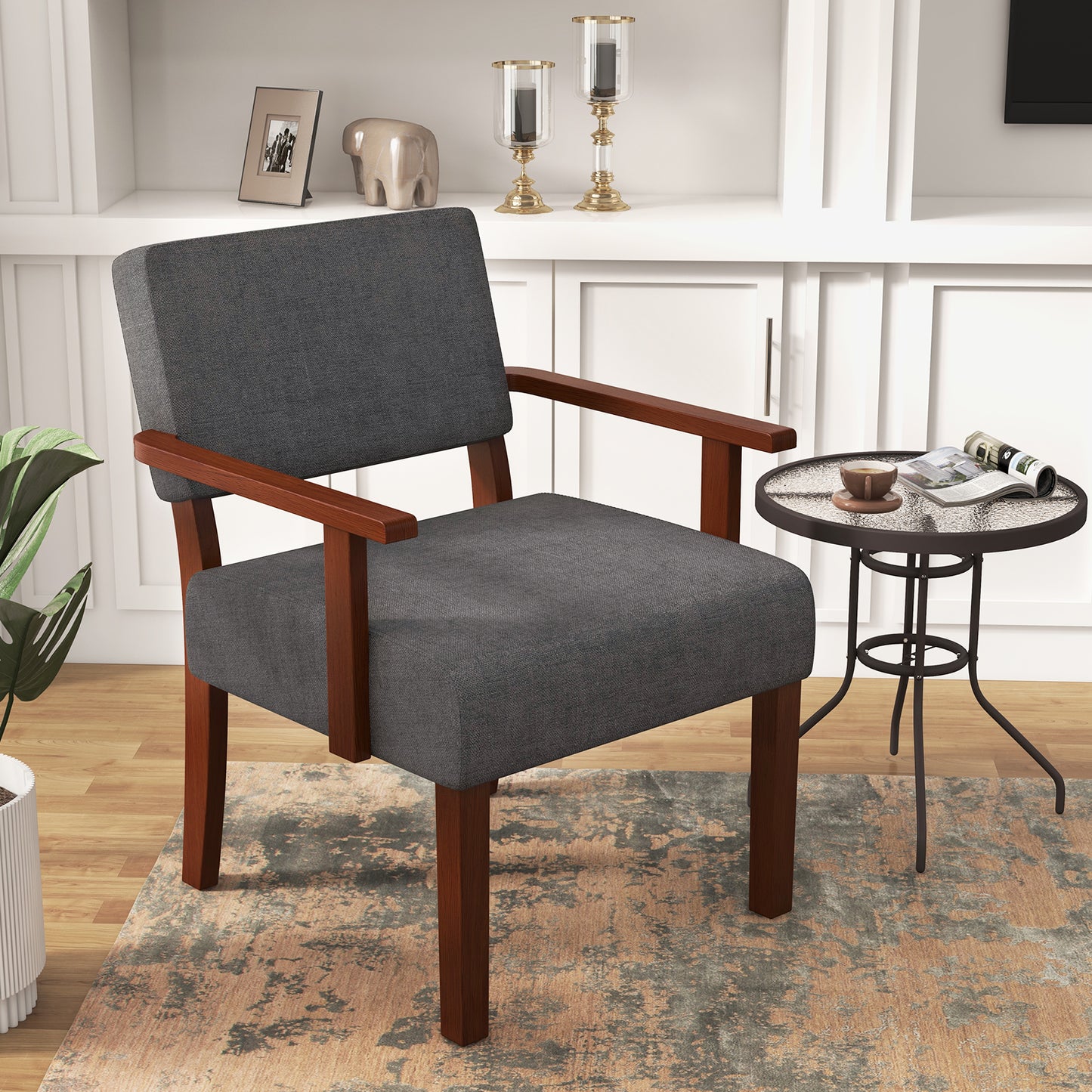Linen Accent Chair with Padded Seat and Backrest