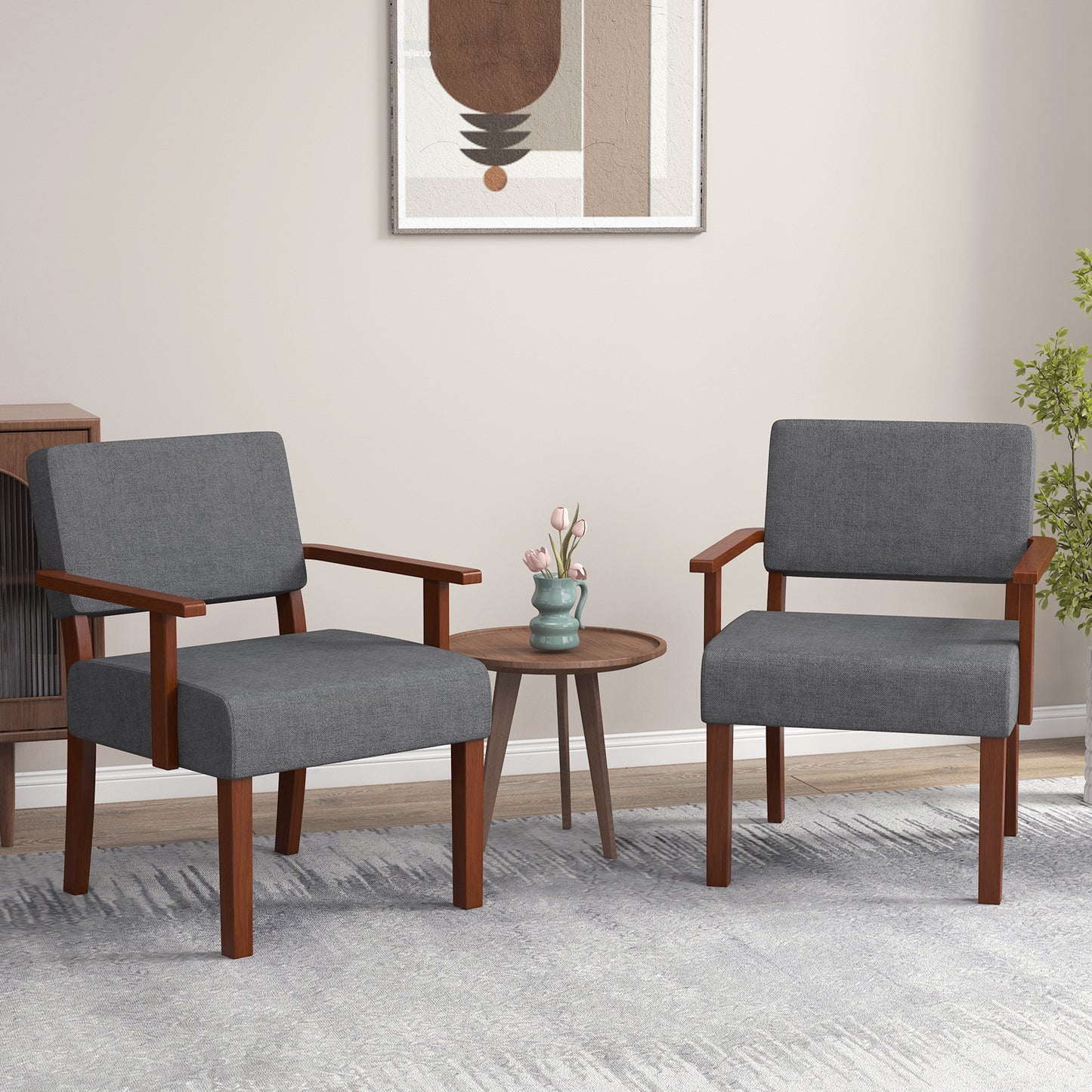 Linen Accent Chair with Padded Seat and Backrest