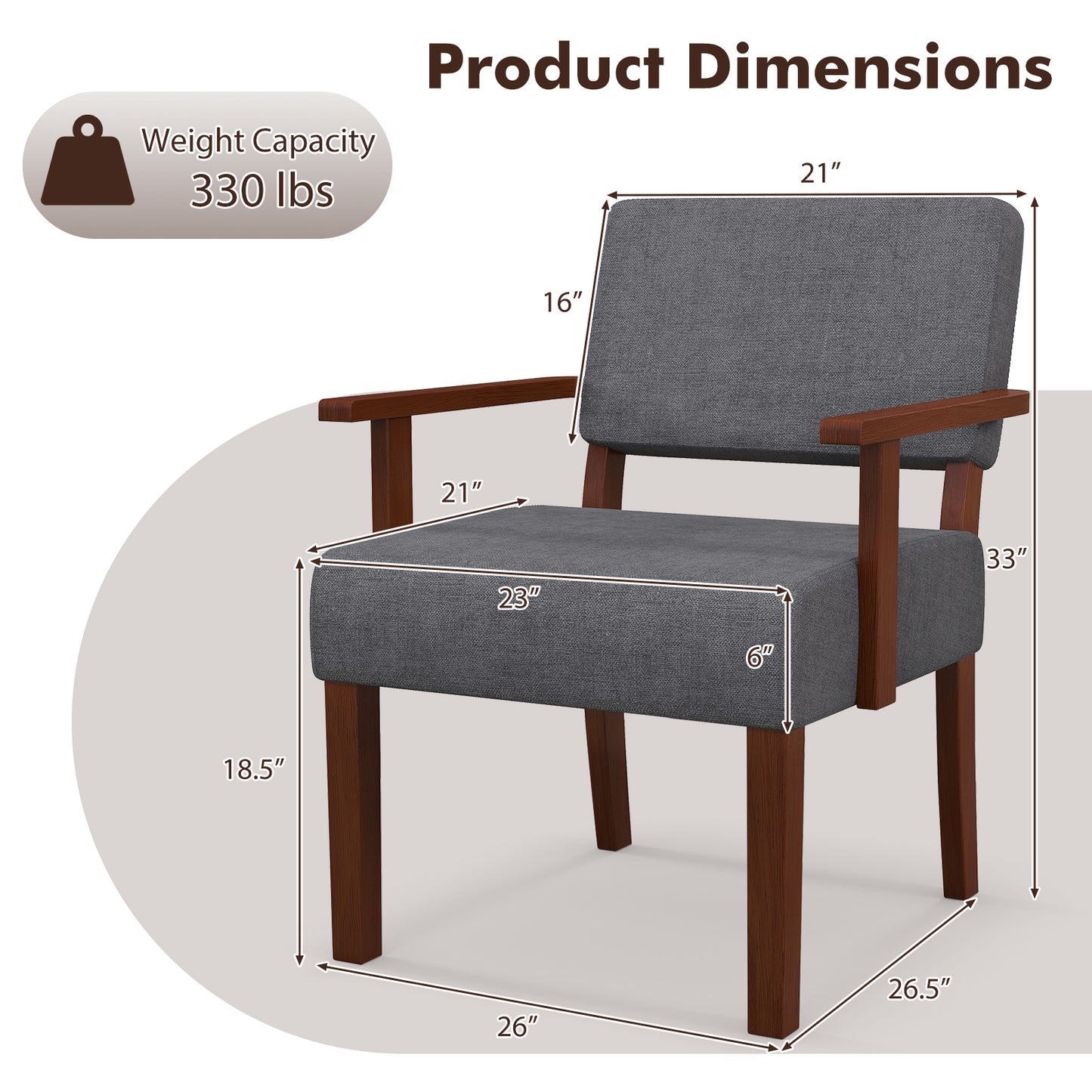 Linen Accent Chair with Padded Seat and Backrest