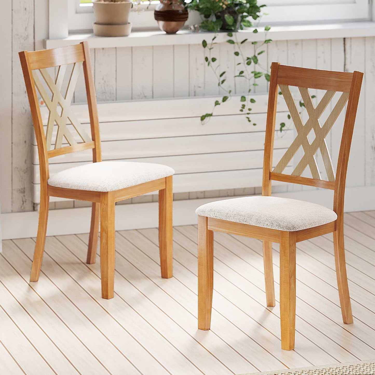Upholstered Dining Chairs Set of 2 with Rubber Wood Frame