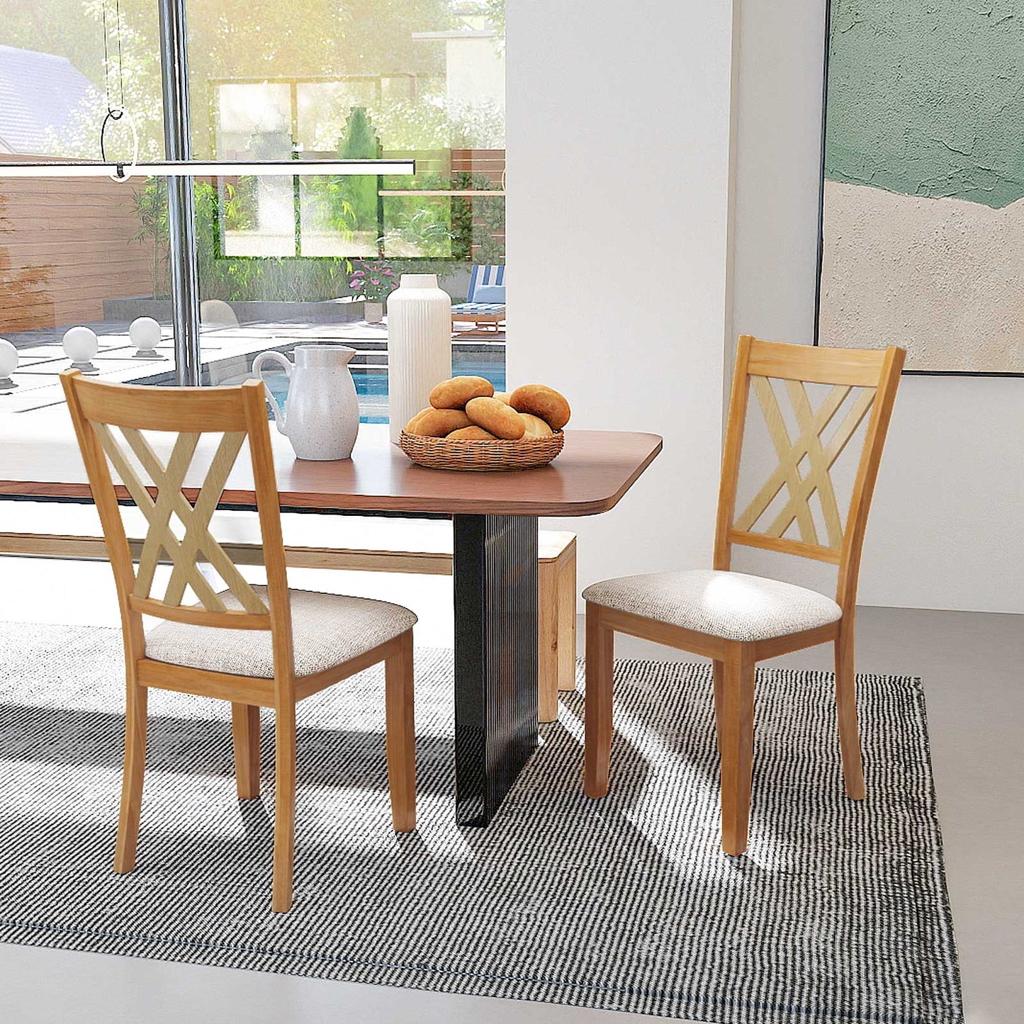 Upholstered Dining Chairs Set of 2 with Rubber Wood Frame