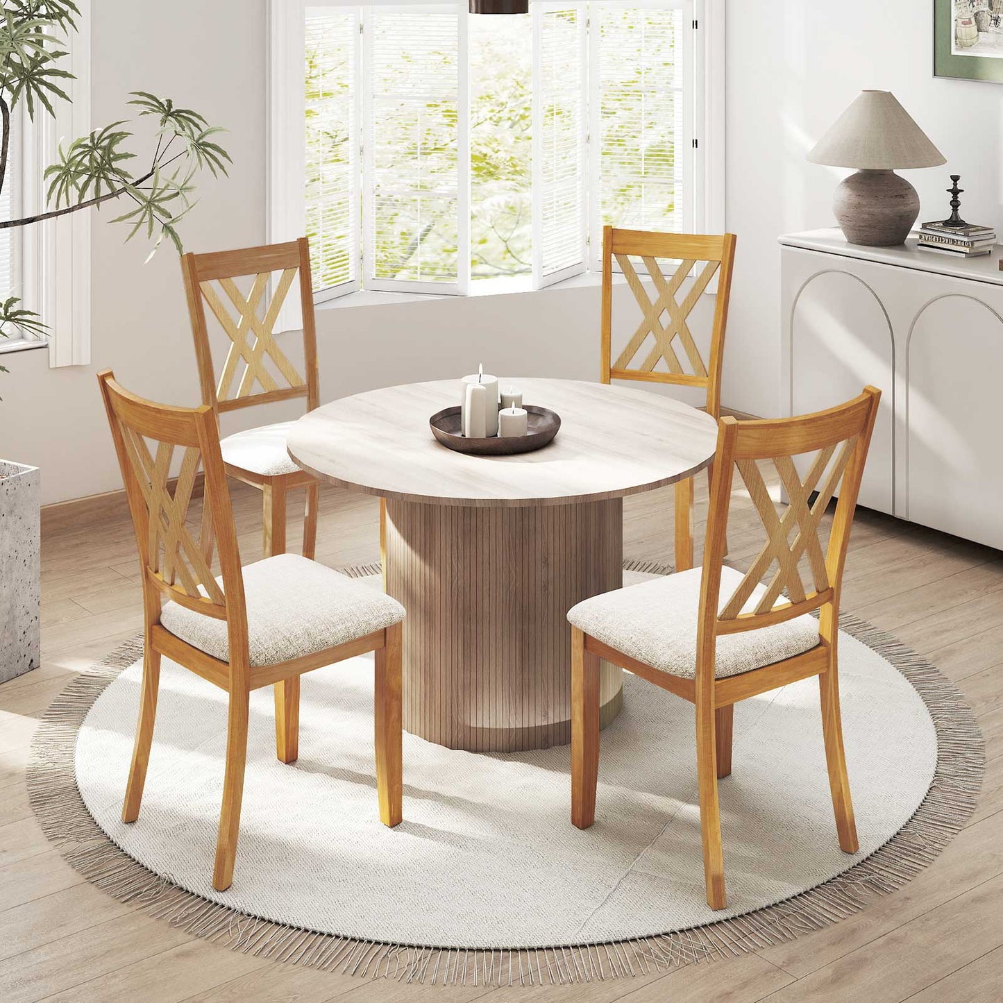Upholstered Dining Chairs Set of 2 with Rubber Wood Frame