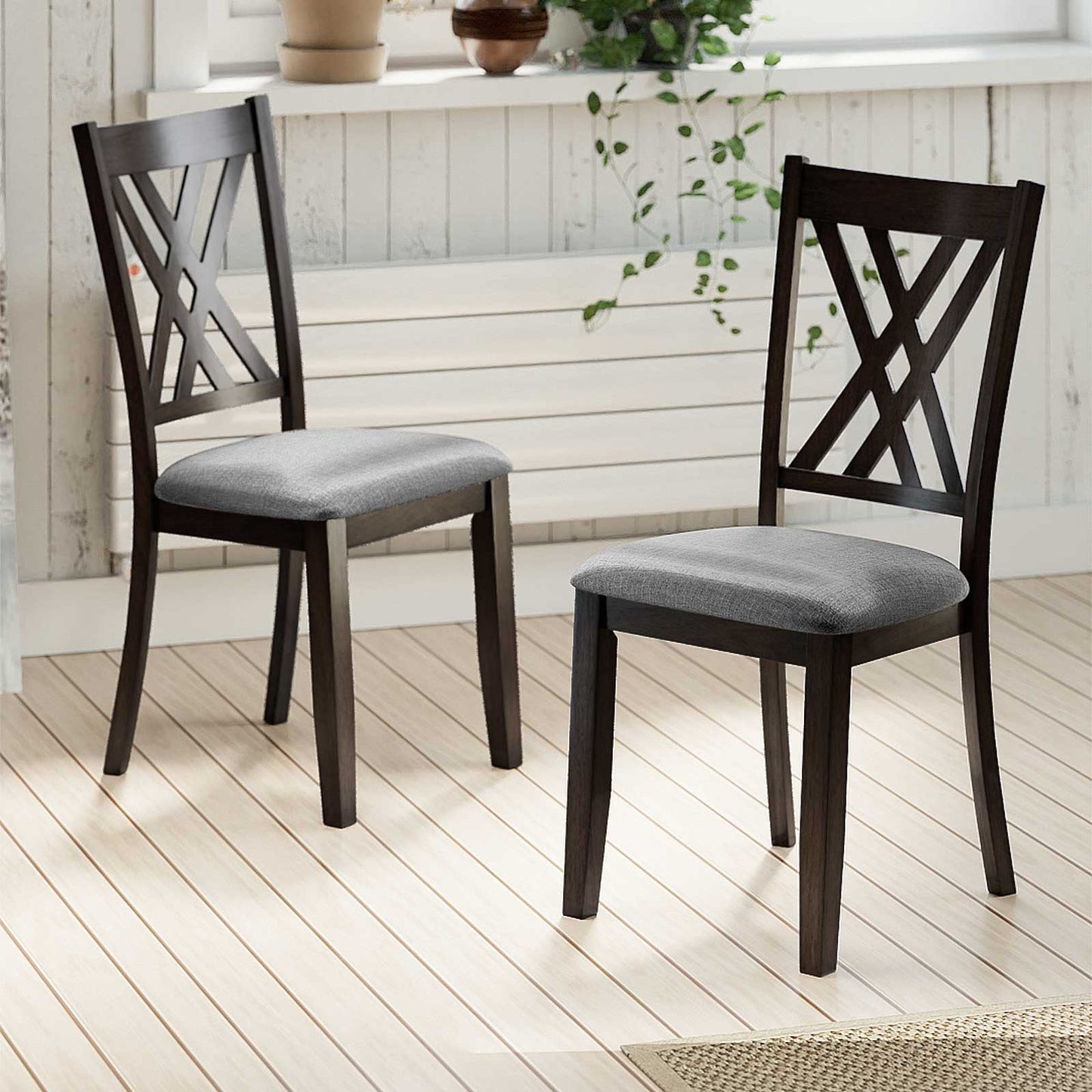 Upholstered Dining Chairs Set of 2 with Rubber Wood Frame