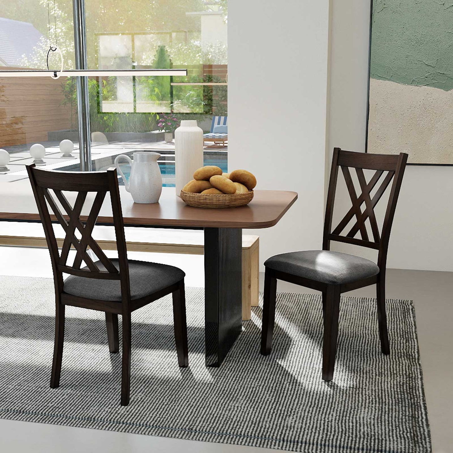Upholstered Dining Chairs Set of 2 with Rubber Wood Frame