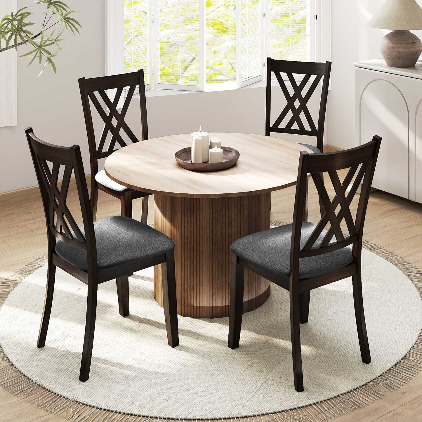 Upholstered Dining Chairs Set of 2 with Rubber Wood Frame
