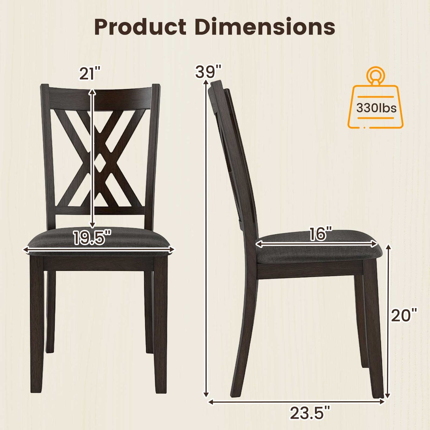 Upholstered Dining Chairs Set of 2 with Rubber Wood Frame