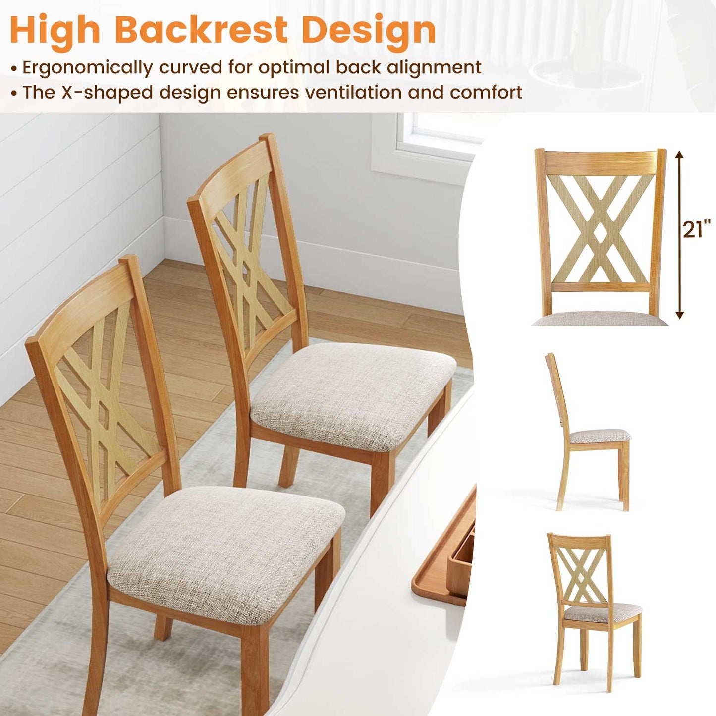 Upholstered Dining Chairs Set of 4 with Rubber Wood Frame