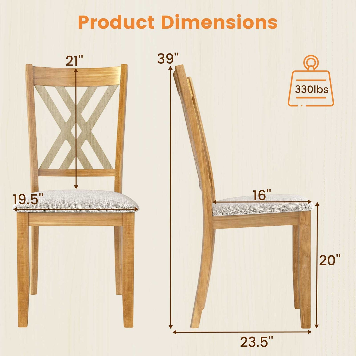 Upholstered Dining Chairs Set of 4 with Rubber Wood Frame