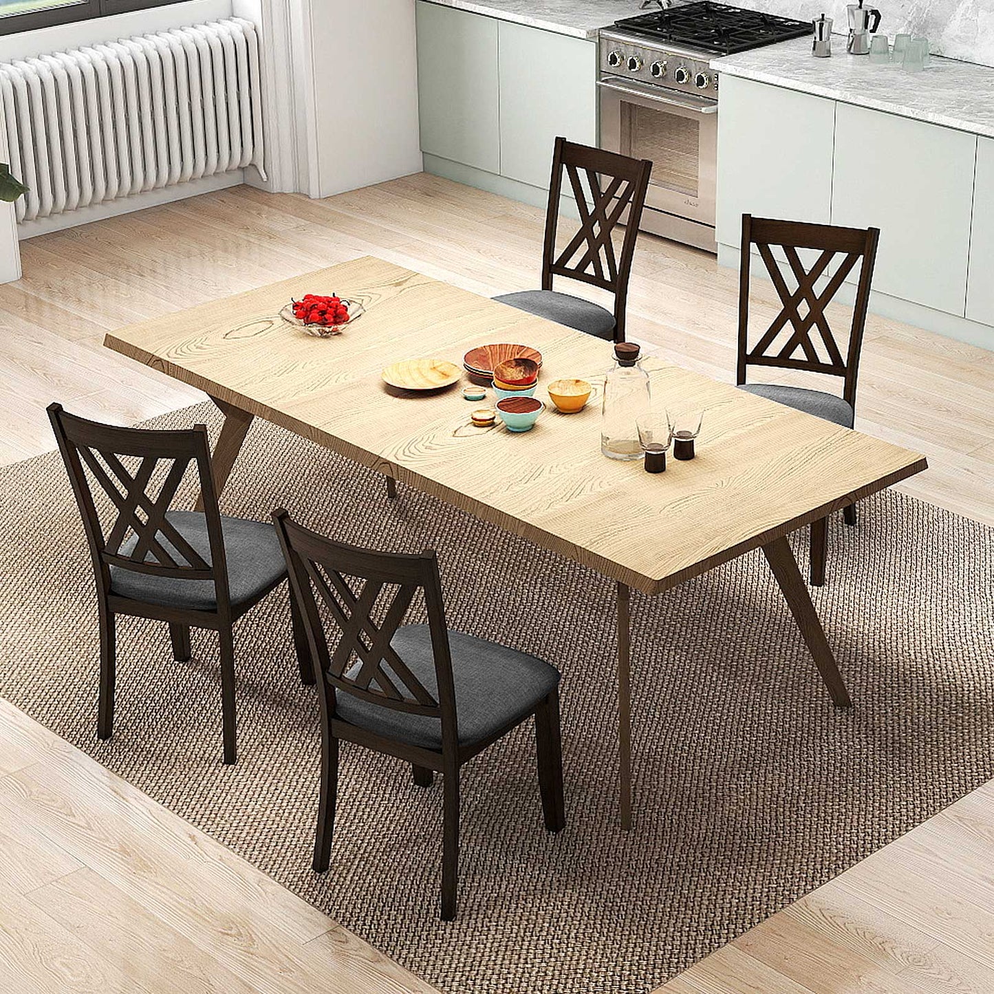 Upholstered Dining Chairs Set of 4 with Rubber Wood Frame