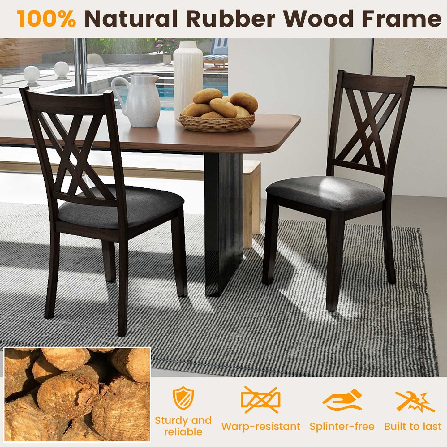 Upholstered Dining Chairs Set of 4 with Rubber Wood Frame