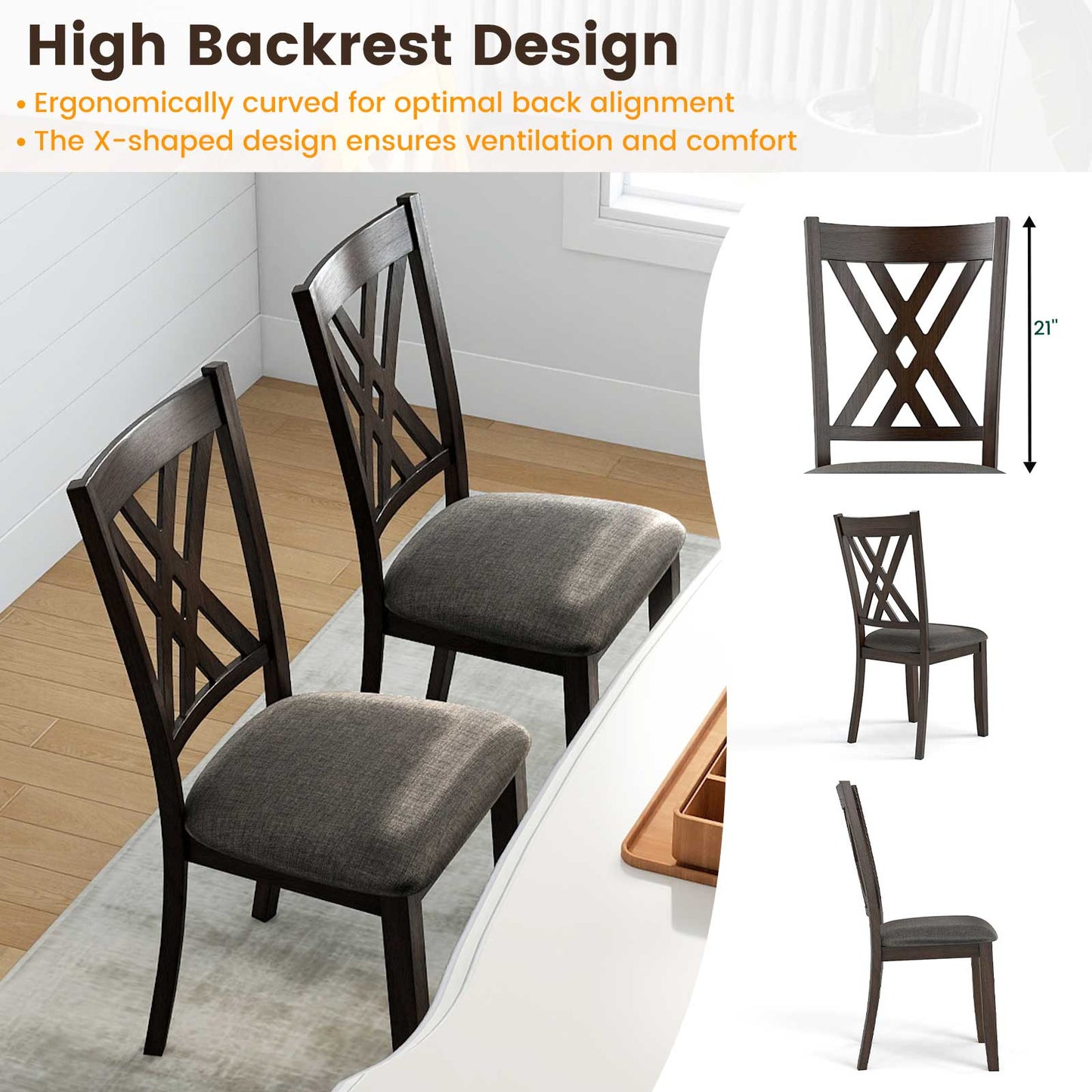 Upholstered Dining Chairs Set of 4 with Rubber Wood Frame