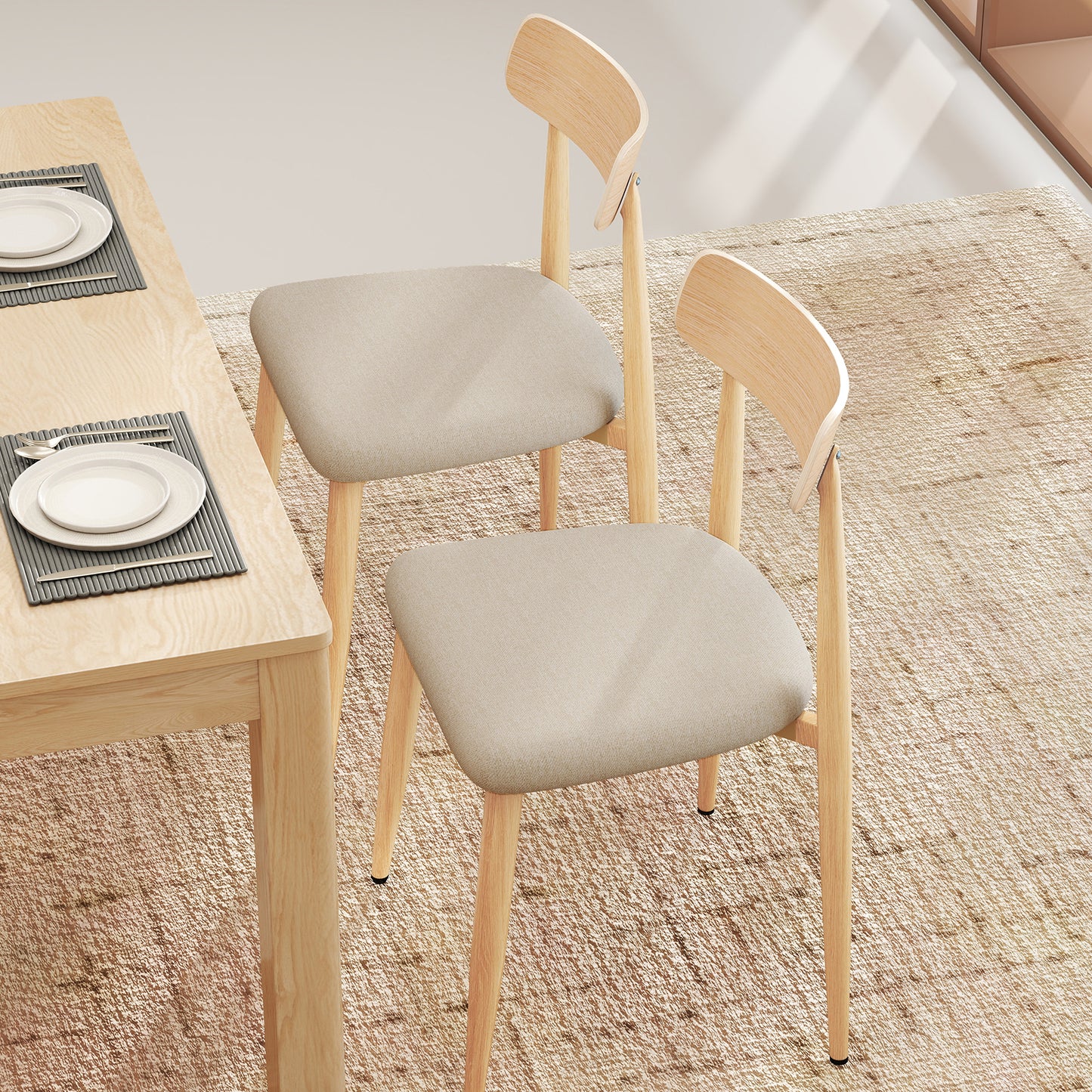 Upholstered Dining Chairs Set of 2 with Curved Back