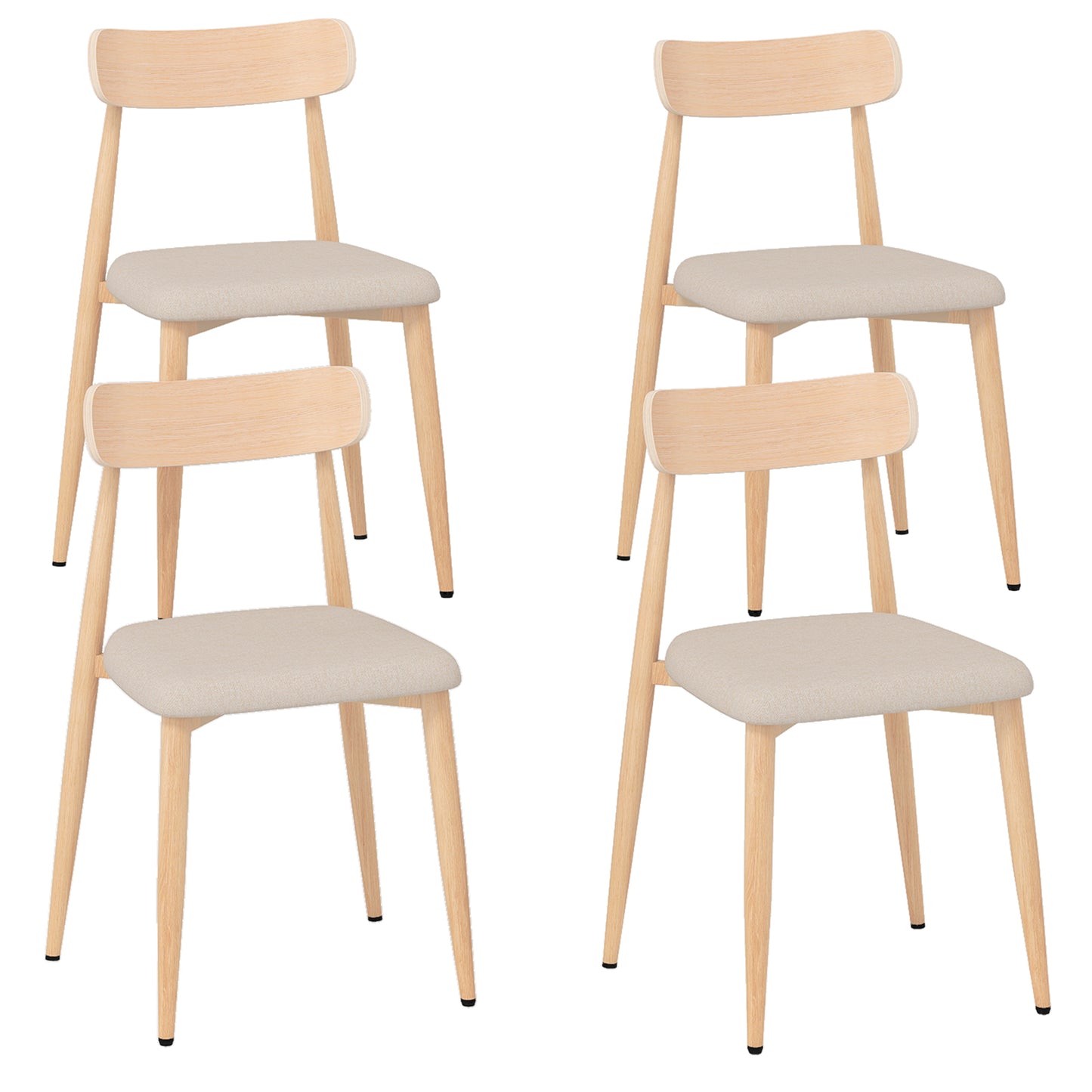 Upholstered Dining Chairs Set of 4 with Curved Back