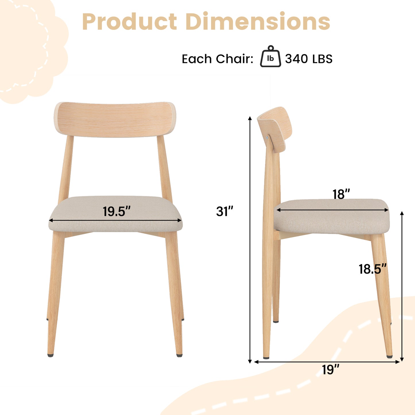 Upholstered Dining Chairs Set of 4 with Curved Back