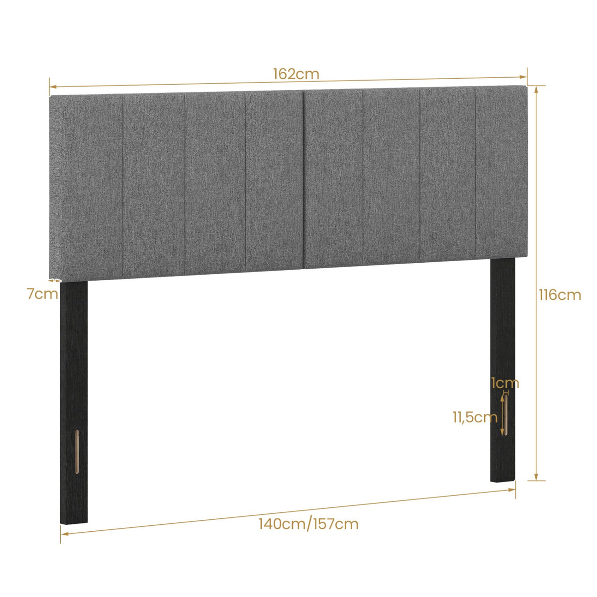 Adjustable Width Upholstered Headboard with Vertical Tufting