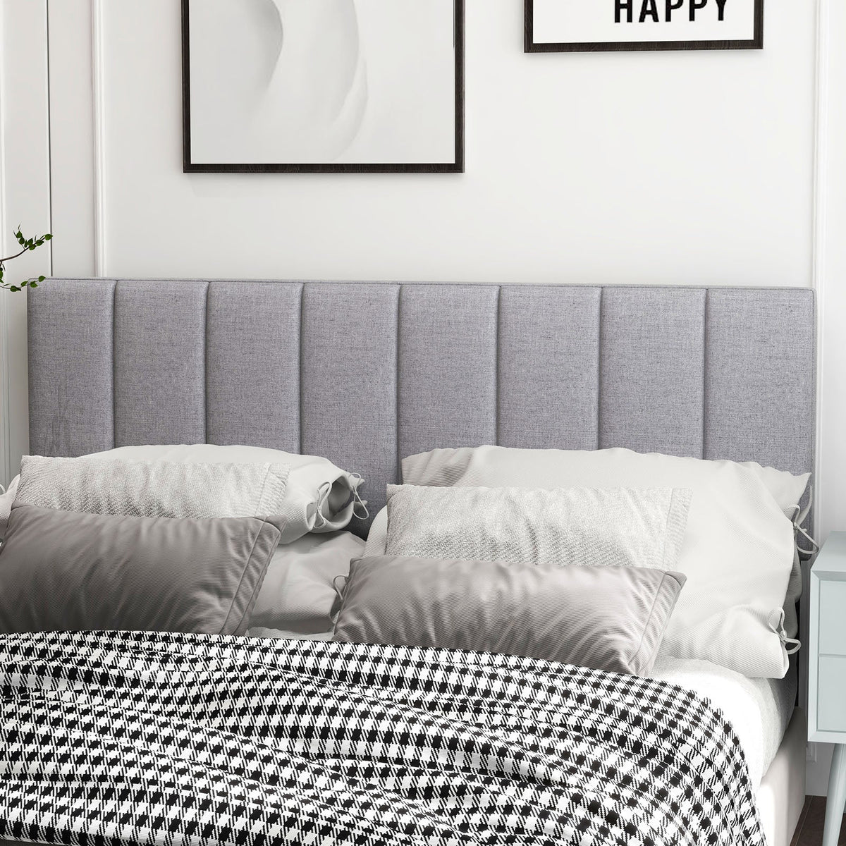 Linen Upholstered Headboard with Solid Wood Legs and Adjustable Width