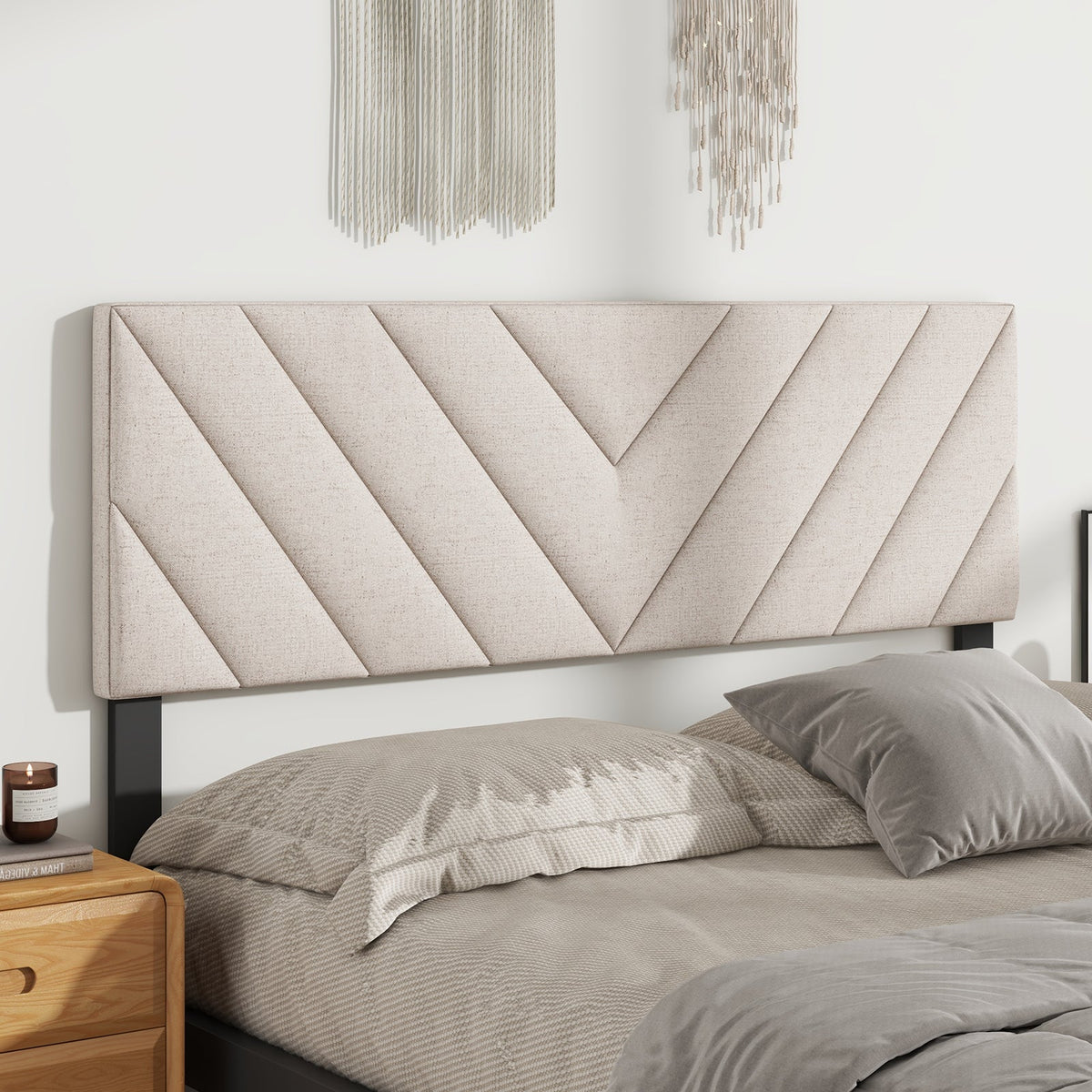 Linen Upholstered Headboard for Full and Queen Size Bed Frames