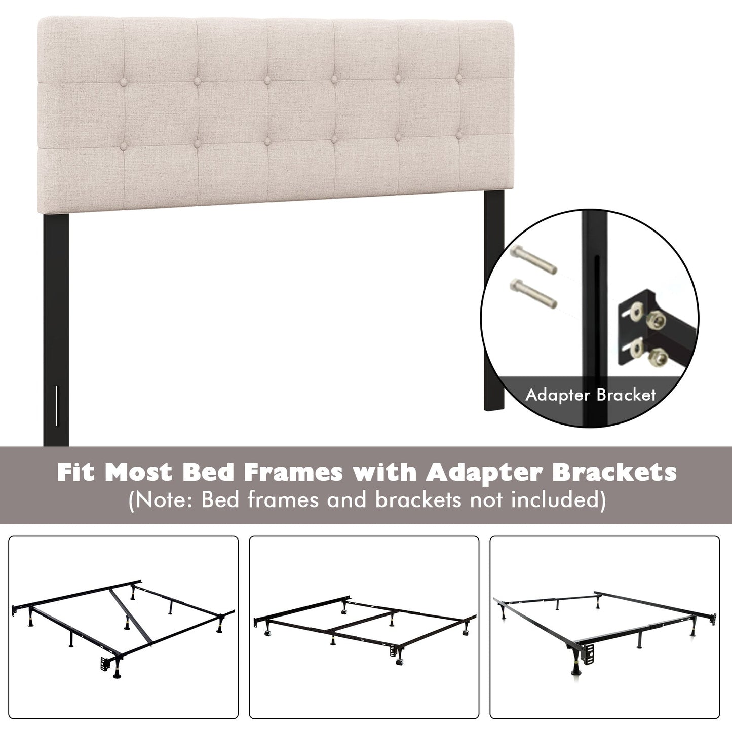 Linen Upholstered Headboard with Solid Rubber Wood Legs