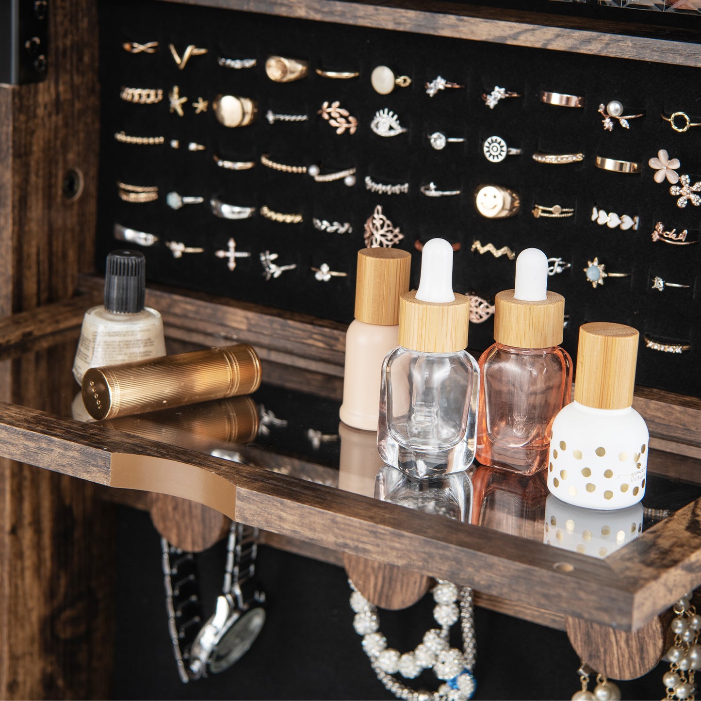360° Swivel Jewelry Armoire with Full-Length Mirror & LED Lights