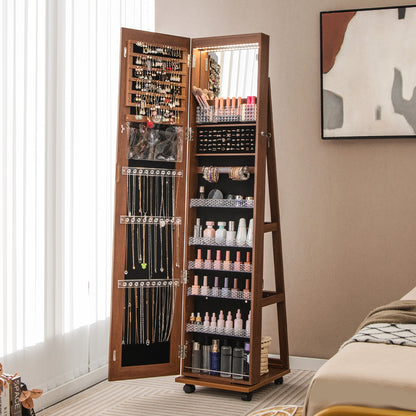 64-Inch Jewelry Armoire with Full-Length Mirror and LED Lights