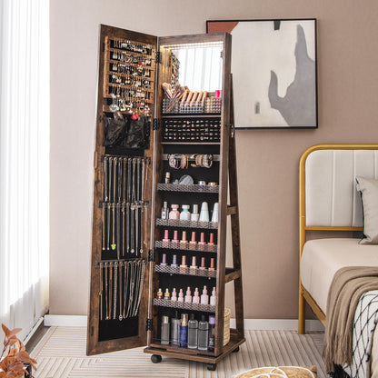 64-Inch Jewelry Armoire with Full-Length Mirror and LED Lights