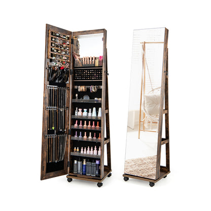 64-Inch Jewelry Armoire with Full-Length Mirror and LED Lights